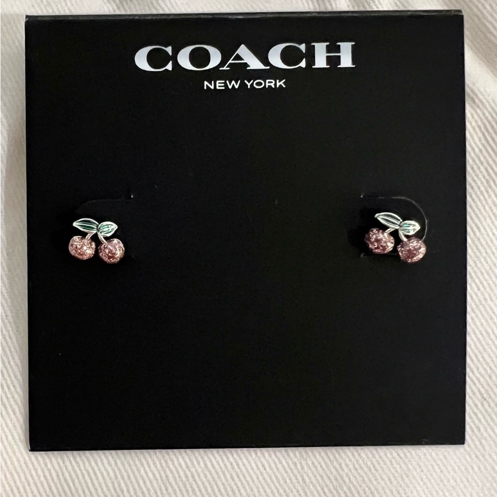 Coach Pink and Silver Cherry Earrings